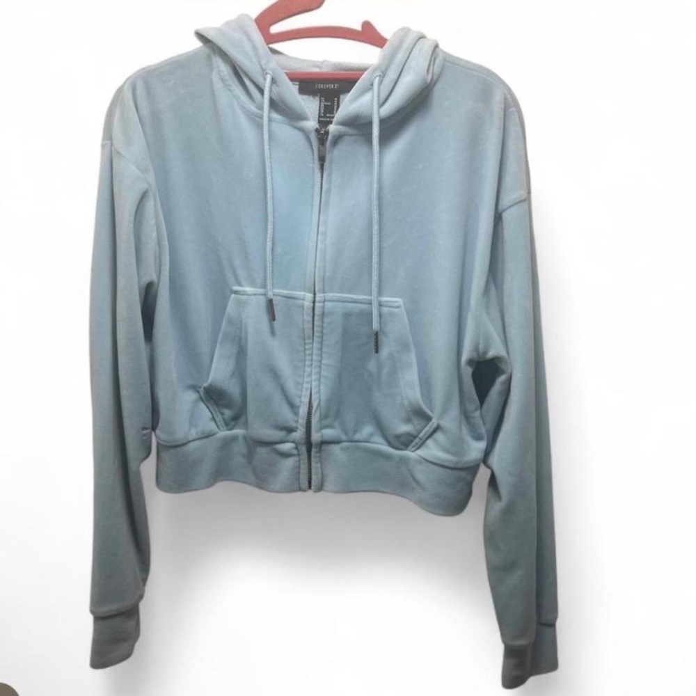 Forever 21 Light Blue Zip-Up Hoodie